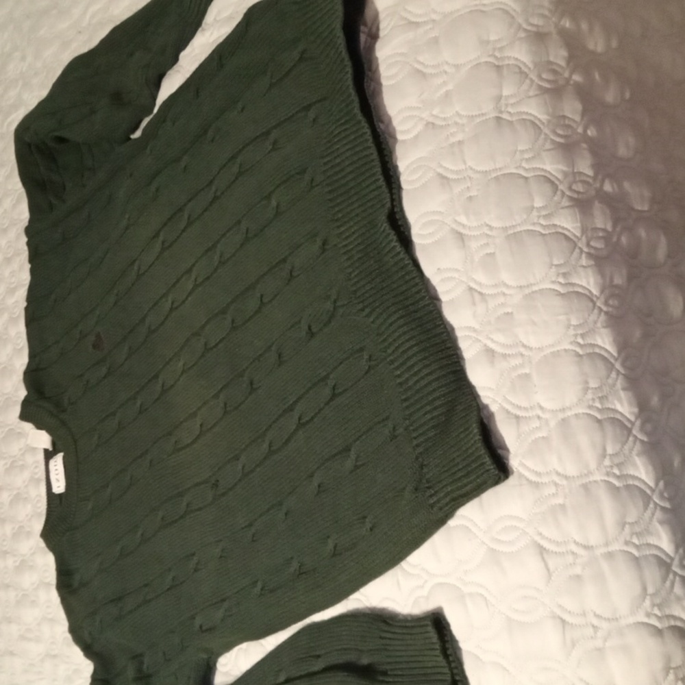 Vintage Izod Cabled Knit Forest Green Crew Neck Sweater 100% Cotton